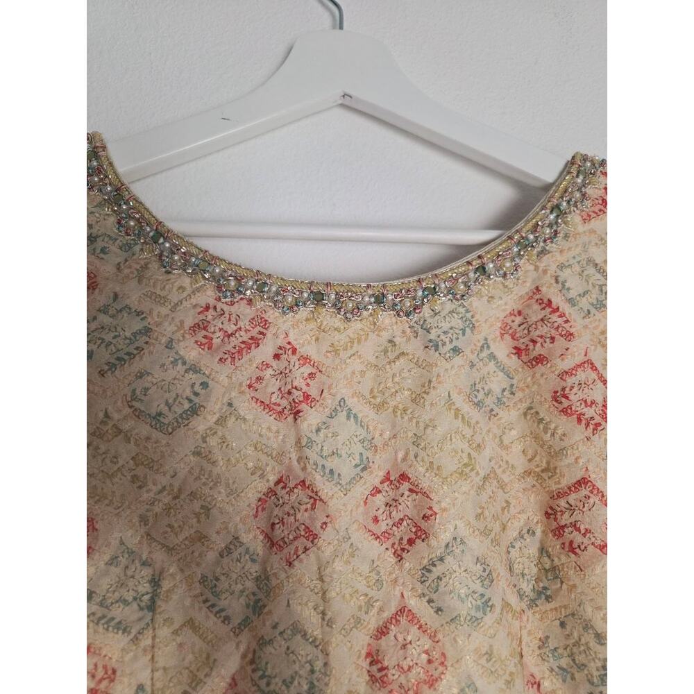 Seasons Chennai Indian Anarkali Kurta Dress XXL Cream Beige Embellished Maxi - Picture 4 of 15